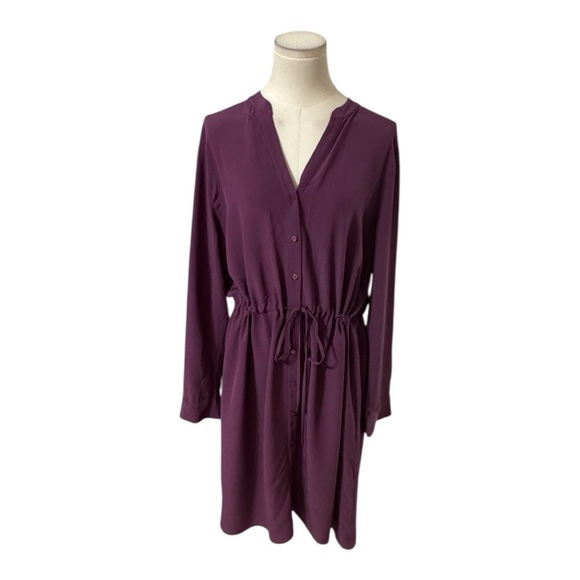 EILEEN FISHER Purple Shirt Dress Drawstring Size L Long l Sleeve Work Casual - Picture 5 of 11